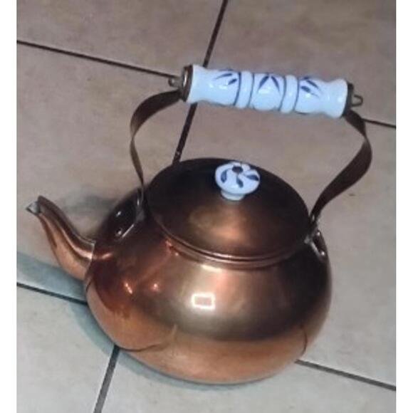 Other - Vintage copper tea kettle with porcelain accents